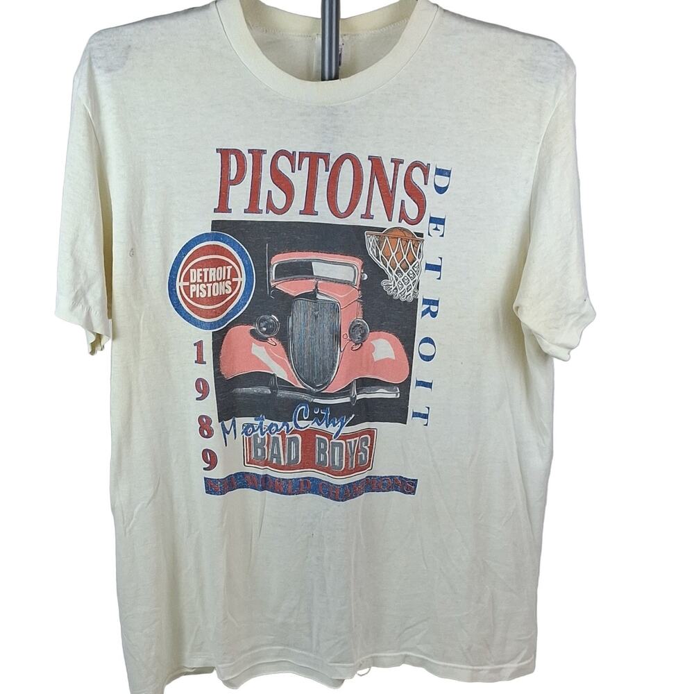 Logo 7 Detroit Pistons 1989 Motor City Bad Boys NBA World Champions T-Shirt L